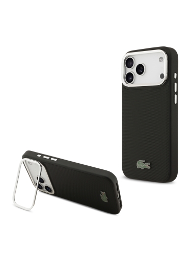 Lacoste для iPhone 17 Pro чехол PVC Metal Lacquer logo with Camera Stand Hard Black (MagSafe)