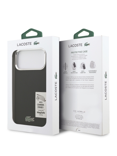 Lacoste для iPhone 17 Pro чехол PVC Metal Lacquer logo with Camera Stand Hard Black (MagSafe)