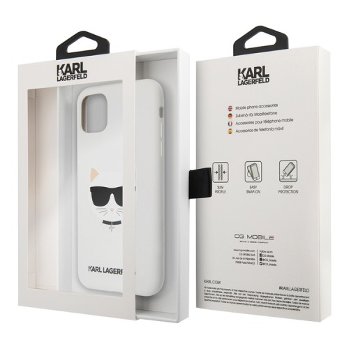 Чехол Karl Lagerfeld Liquid silicone Choupette Hard для iPhone 11, белый