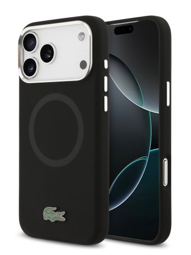 Lacoste для iPhone 17 Pro чехол Liquid silicone Lacquer Metal logo & Camera Hard Black (MagSafe)