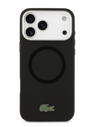 Lacoste для iPhone 17 Pro чехол Liquid silicone Lacquer Metal logo & Camera Hard Black (MagSafe)