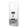 Чехол Karl Lagerfeld Liquid glitter Karl and Choupette heads Hard для iPhone 13 Pro, серебристый