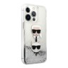 Чехол Karl Lagerfeld Liquid glitter Karl and Choupette heads Hard для iPhone 13 Pro, серебристый