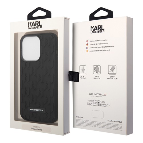 Чехол Karl Lagerfeld 3D Rubber Monogram Metal logo для iPhone 14 Pro, черный