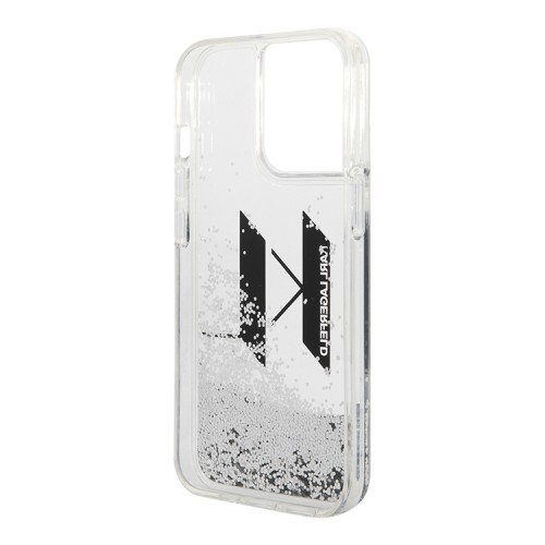 Чехол Lagerfeld Liquid glitter Big KL logo Hard для iPhone 14 Pro, серебристый