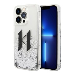 Чехол Lagerfeld Liquid glitter Big KL logo Hard для iPhone 14 Pro, серебристый