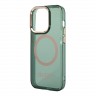 Чехол Guess Metal outline Hard Translucent для iPhone 14 Pro Max, зеленый/золотой (MagSafe)