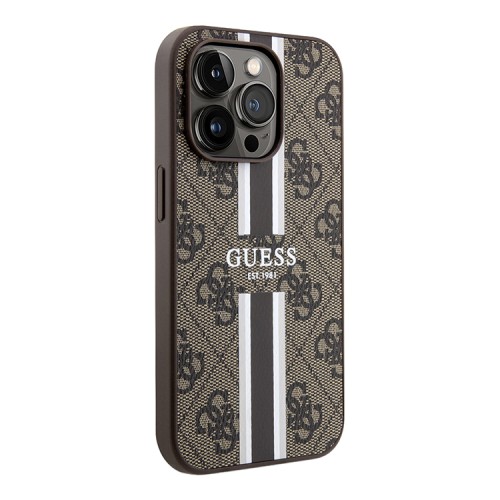 Чехол Guess PU 4G Stripes Hard для iPhone 13 Pro Max, коричневый (MagSafe)