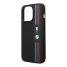 Чехол BMW M-Collection PU Mesh Tricolor lines Hard для iPhone 14 Pro, черный