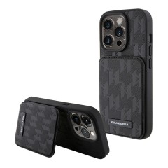 Karl Lagerfeld для iPhone 15 Pro Max чехол Cardslot Stand PU Saffiano Monogram Plate logo Hard Black