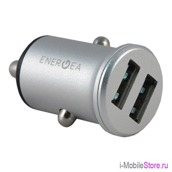 Автомобильная зарядка EnergEA Mini Drive 2 USB (4.8A), серебристая