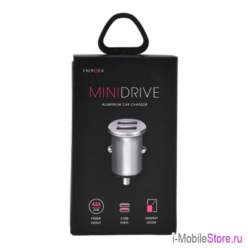 Автомобильная зарядка EnergEA Mini Drive 2 USB (4.8A), серебристая