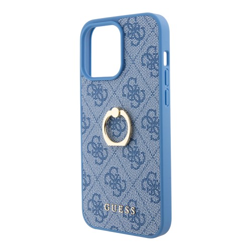 Guess для iPhone 15 Pro чехол PU 4G + Ring Hard Blue