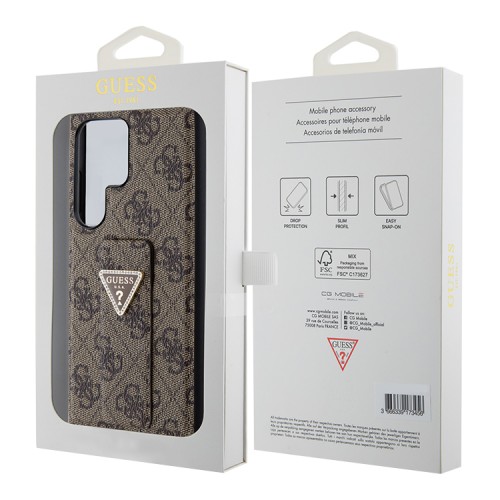 Guess для Galaxy S24 Ultra чехол GripStand PU 4G with Triangle Diamond metal logo Hard Brown