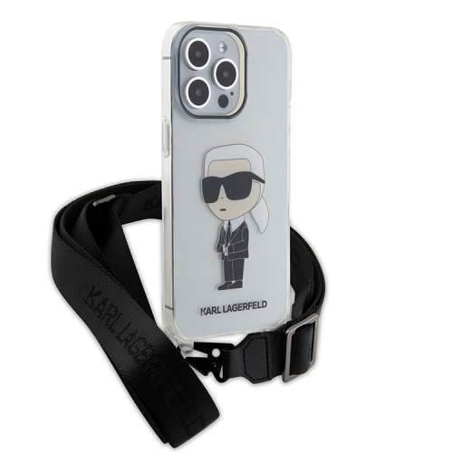 Karl Lagerfeld для iPhone 14 Pro Max чехол Crossbody PC/TPU NFT Karl Ikonik + Big Strap Hard Transparent