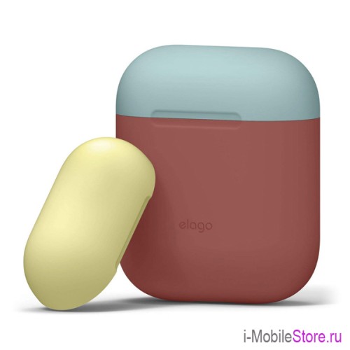Чехол Elago Silicone DUO для AirPods 1/2, Rose с крышками Blue и Yellow
