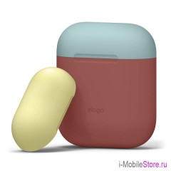 Чехол Elago Silicone DUO для AirPods 1/2, Rose с крышками Blue и Yellow