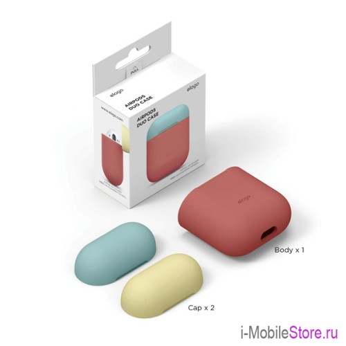 Чехол Elago Silicone DUO для AirPods 1/2, Rose с крышками Blue и Yellow