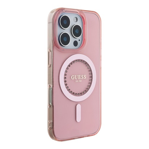Guess для iPhone 16 Pro Max чехол PC/TPU Diamond Rhinestone Circle Pink (MagSafe)