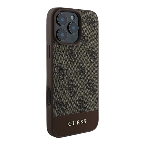 Guess для iPhone 16 Pro чехол PU кожа 4G Bottom stripe Metal logo Brown
