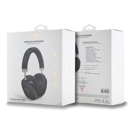 Guess наушники беспроводные накладные Bluetooth Headphones PU 4G Triangle Metal Logo Black