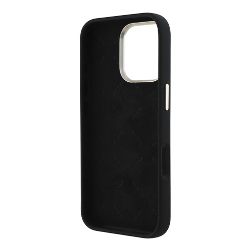 Guess для iPhone 16 Pro Max чехол Liquid silicone Gold metal logo & Camera frame Hard Black