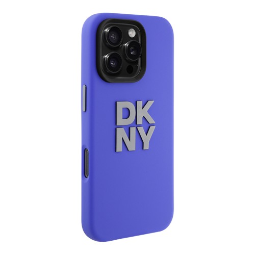 DKNY для iPhone 16 Pro Max чехол Liquid Silicone Stack Metal logo and Camera Hard Blue
