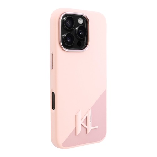 Karl Lagerfeld для iPhone 16 Pro Max чехол Liquid Silicone Shadow Metal logo & Camera Pink (MagSafe)