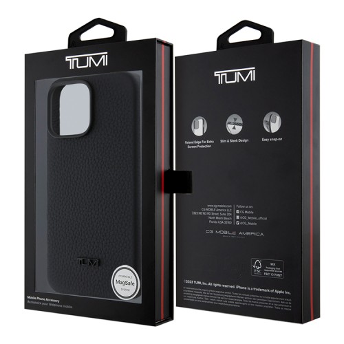 TUMI для iPhone 16 Pro Max чехол Genuine Grained Leather Hard Full Black (MagSafe)