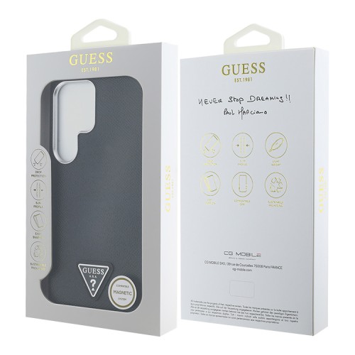 Guess для Galaxy S25 Ultra чехол PU Grained leather Triangle metal logo Hard Black (MagSafe)