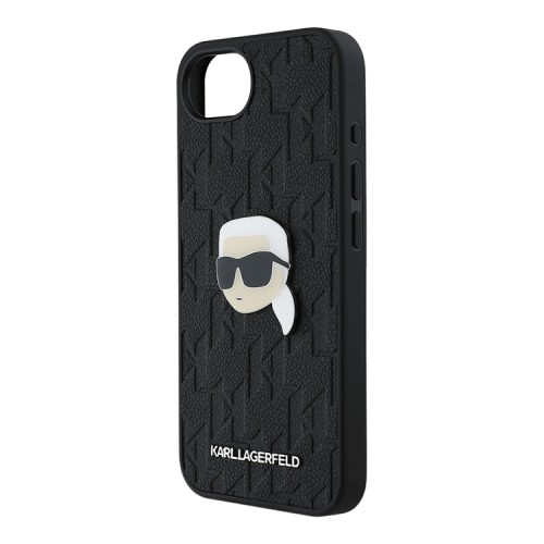 Karl Lagerfeld для iPhone 16e чехол PU Grained Monogram NFT Karl metal Head Hard Black