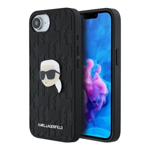 Karl Lagerfeld для iPhone 16e чехол PU Grained Monogram NFT Karl metal Head Hard Black