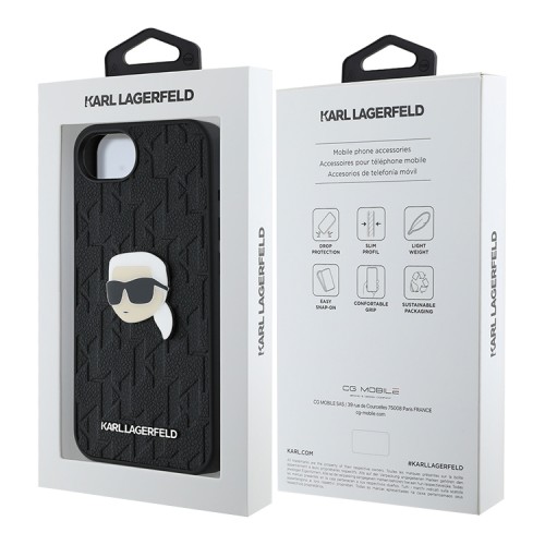 Karl Lagerfeld для iPhone 16e чехол PU Grained Monogram NFT Karl metal Head Hard Black