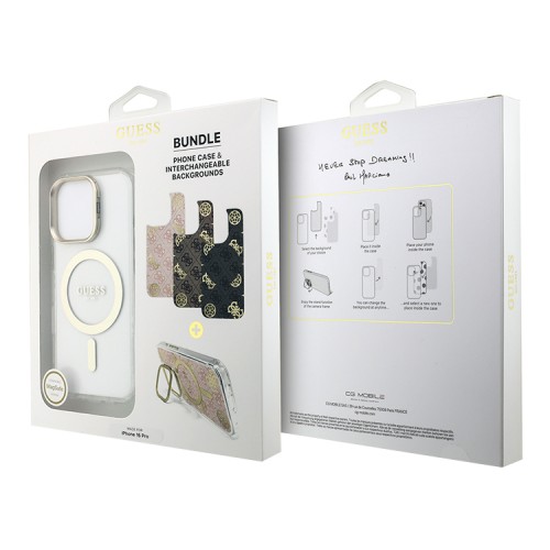 Guess для iPhone 16 Pro чехол PC/TPU Interchangable Backgrounds and Camera Stand Hard V5