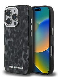 Karl Lagerfeld для iPhone 16 Pro Max чехол PC/TPU Leopard Metal camera Hard Black (MagSafe)