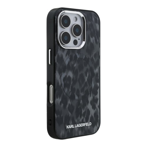 Karl Lagerfeld для iPhone 16 Pro Max чехол PC/TPU Leopard Metal camera Hard Black (MagSafe)