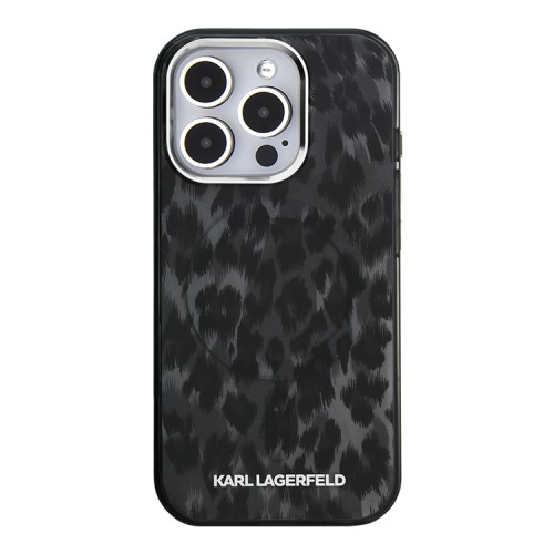 Karl Lagerfeld для iPhone 16 Pro Max чехол PC/TPU Leopard Metal camera Hard Black (MagSafe)