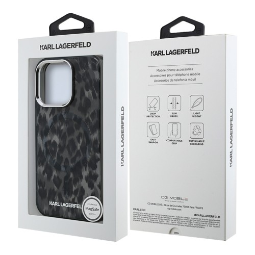Karl Lagerfeld для iPhone 16 Pro Max чехол PC/TPU Leopard Metal camera Hard Black (MagSafe)