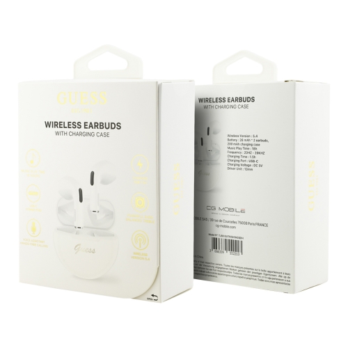 Guess Наушники TWS Bluetooth Small Round with Printed Script logo White