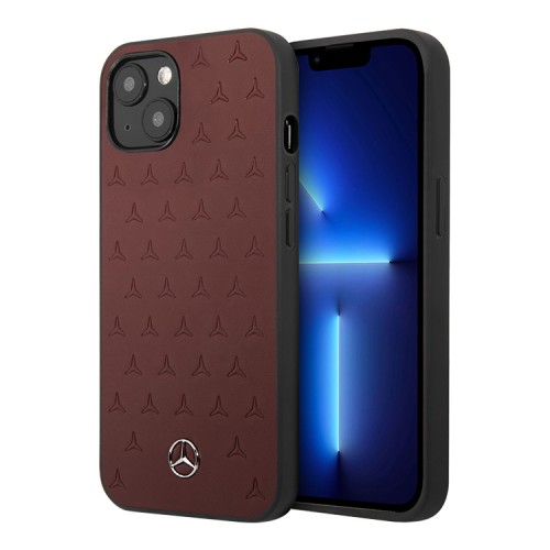 Кожаный чехол Mercedes Genuine leather Stars Hard для iPhone 13, красный