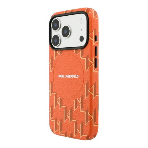 Karl Lagerfeld для iPhone 17 Pro чехол PU Full Wrapped Monogram Metal camera Hard Orange (MagSafe)