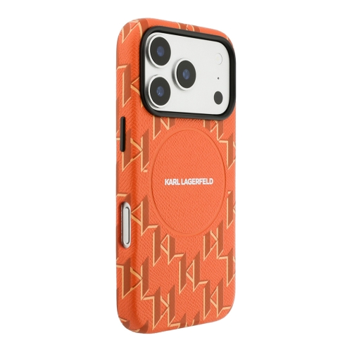Karl Lagerfeld для iPhone 17 Pro чехол PU Full Wrapped Monogram Metal camera Hard Orange (MagSafe)