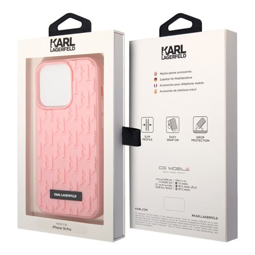 Чехол Lagerfeld 3D Rubber Monogram w Metal logo Hard для iPhone 14 Pro, розовый