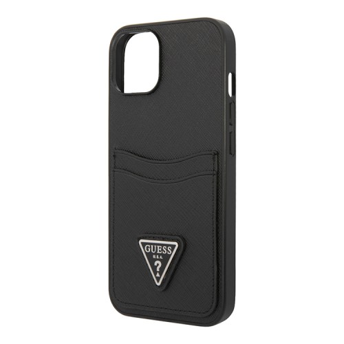 Чехол Guess PU Saffiano Double cardslot w Metal triangle logo Hard для iPhone 14 Plus, черный