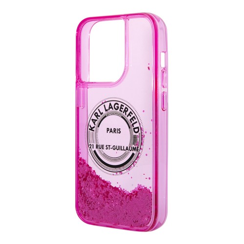 Чехол Lagerfeld Liquid glitter RSG logo Hard для iPhone 14 Pro, розовый