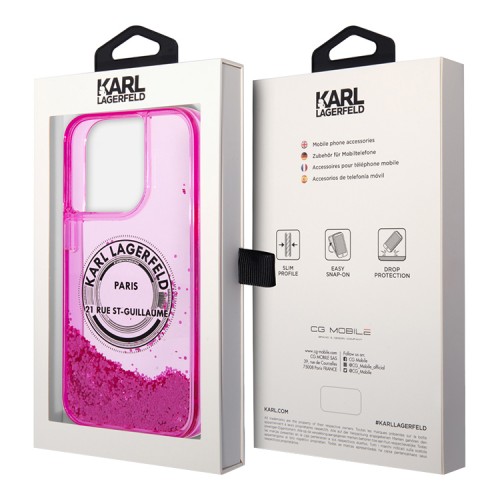 Чехол Lagerfeld Liquid glitter RSG logo Hard для iPhone 14 Pro, розовый