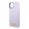 Чехол Guess Liquid Silicone Plate metal logo Hard для iPhone 14 Plus, фиолетовый (Magsafe)