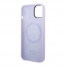 Чехол Guess Liquid Silicone Plate metal logo Hard для iPhone 14 Plus, фиолетовый (Magsafe)