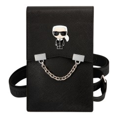 Сумка Karl Lagerfeld Wallet Phone Bag PU Saffiano Metal Ikonik with Chain для смартфонов, черная