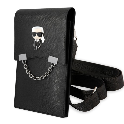 Сумка Karl Lagerfeld Wallet Phone Bag PU Saffiano Metal Ikonik with Chain для смартфонов, черная